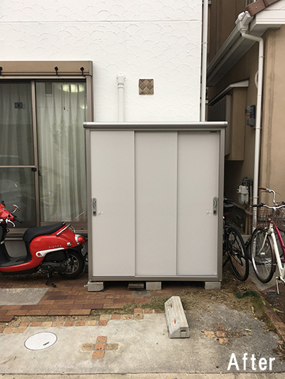 ヨド物置 エスモ ESE-1607A 幅1686×奥行812×高さ1959mm の施工事例 大阪府T様