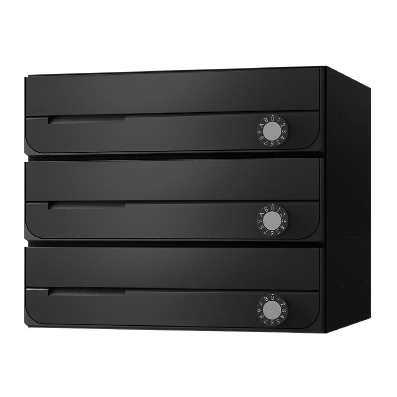 【3戸用】ナスタ 集合郵便受箱(ヨコ型)D-ALL KS-MB3002PU-3L-BK 屋内用 W360×H100 前入前出・上開き 静音大型ダイヤル ブラック