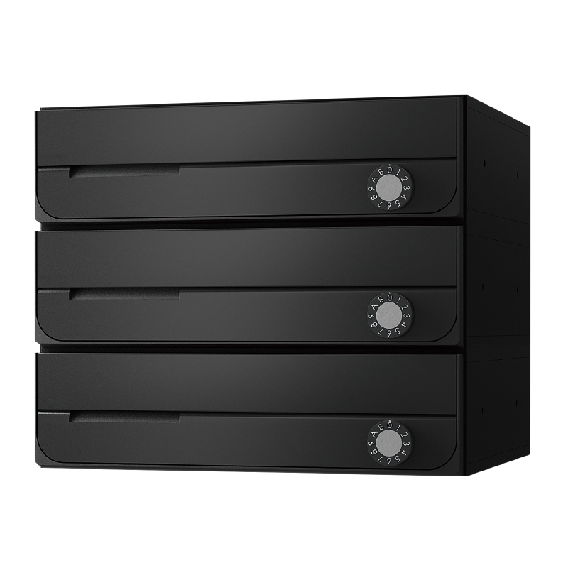 【3戸用】ナスタ 集合郵便受箱(ヨコ型)D-ALL KS-MB3002PU-3LK-BK 屋内用 W360×H100 前入前出・上開き 可変ダイヤル錠 ブラック
