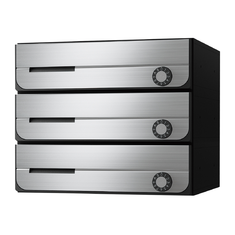 【3戸用】ナスタ 集合郵便受箱(ヨコ型)D-ALL KS-MB3002PU-3LK-S 屋内用 W360×H100 前入前出・上開き 可変ダイヤル錠 ステンレスヘアライン