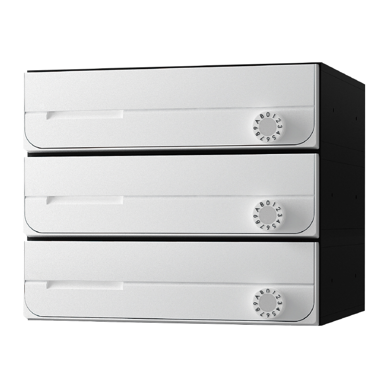 【3戸用】ナスタ 集合郵便受箱(ヨコ型)D-ALL KS-MB3002PU-3LK-W 屋内用 W360×H100 前入前出・上開き 可変ダイヤル錠 ホワイト
