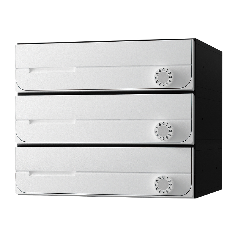 【3戸用】ナスタ 集合郵便受箱(ヨコ型)D-ALL KS-MB3002PU-3L-W 屋内用 W360×H100 前入前出・上開き 静音大型ダイヤル ホワイト 送料別途