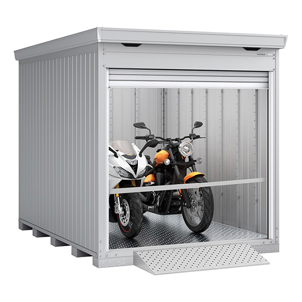 [製品5年保証]イナバ物置 バイクガレージ バイク保管庫 FM-2230HY 床付タイプ  多雪型 ハイルーフ クールシルバー色