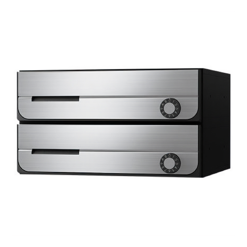 【2戸用】ナスタ 集合郵便受箱(ヨコ型)D-ALL KS-MB3002PU-2LK-S 屋内用 W360×H100 前入前出･上開き 可変ダイヤル錠 ステンレスヘアライン