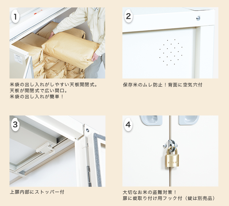 天板開閉式米保管庫 こめっ庫 RSU-12C 12袋タイプ - 4