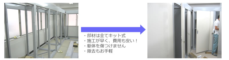 部材は全てキット式、施工が早く費用も安い